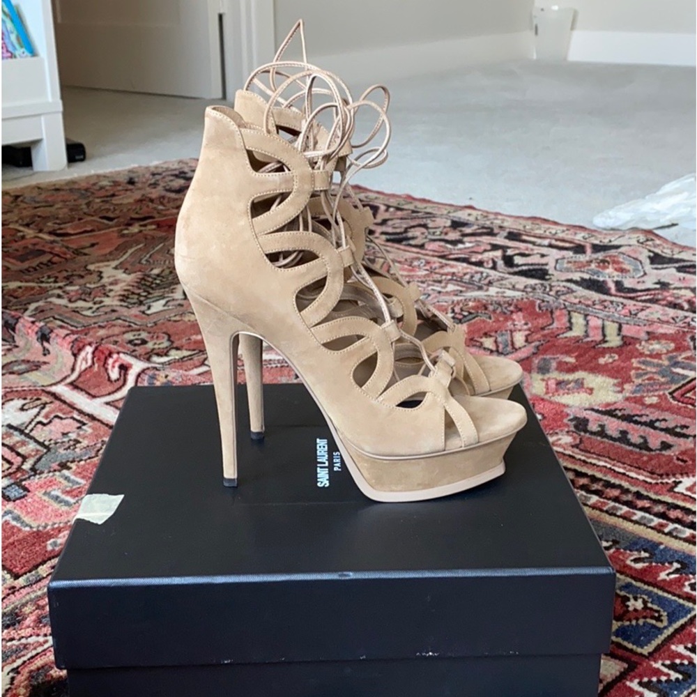 Yves Saint Laurent Tribute Lace-Up Platform Heels